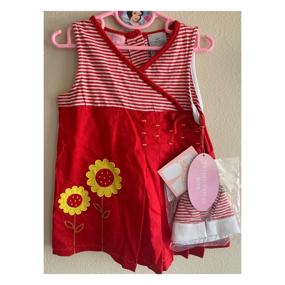 Red toddler dress with hat included.
